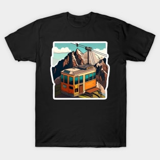 Cable Car in the Mountains Sticker T-Shirt